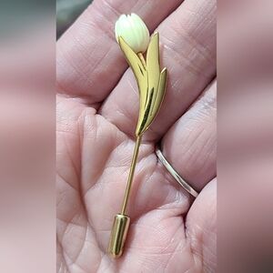 Vintage celluoid Avon tulip faux ivory bone pin brooch vtg estate